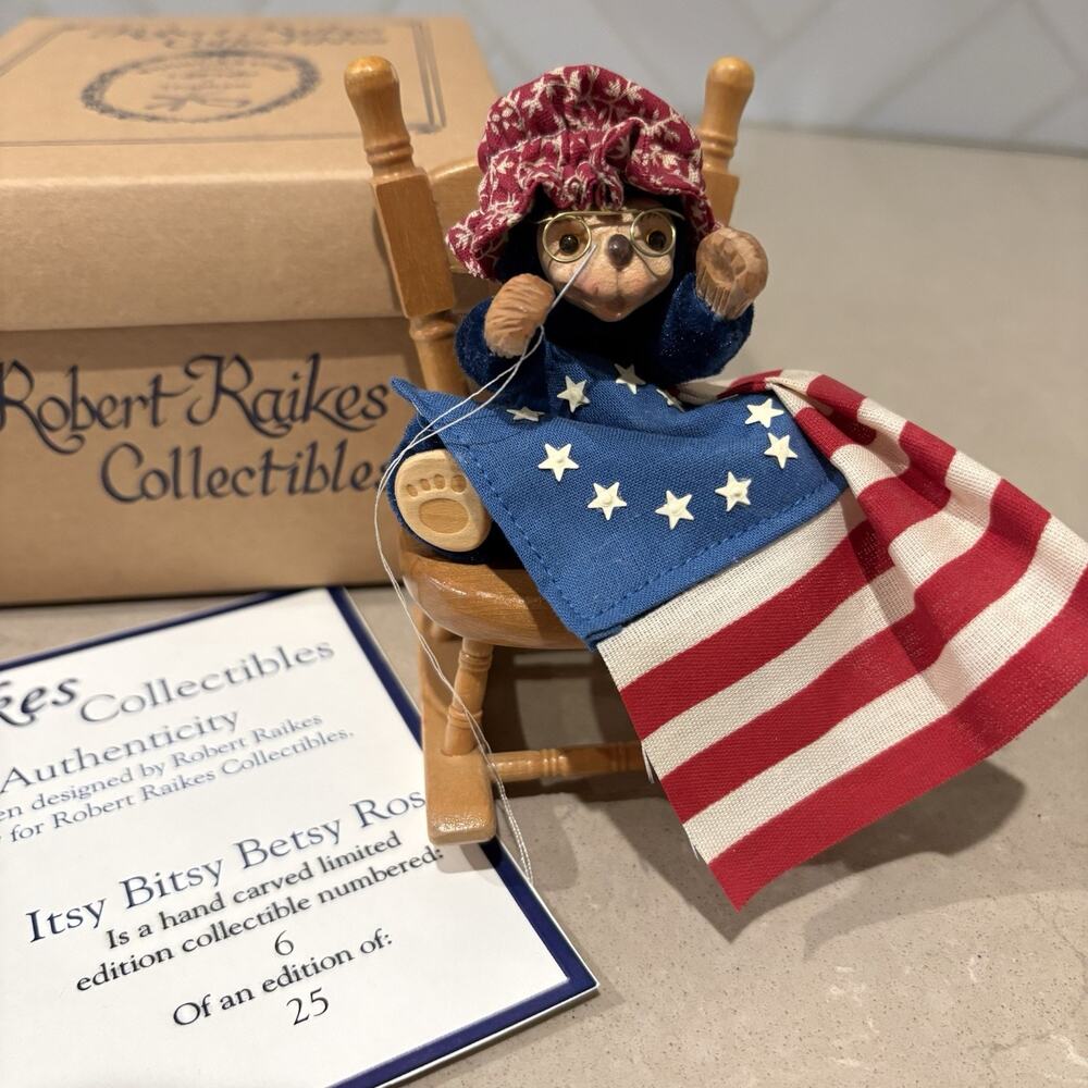 Robert Raikes Itsy Bitsy Betsy Ross Bear #6/25 Signed Mohair w/ COA & Box Rare